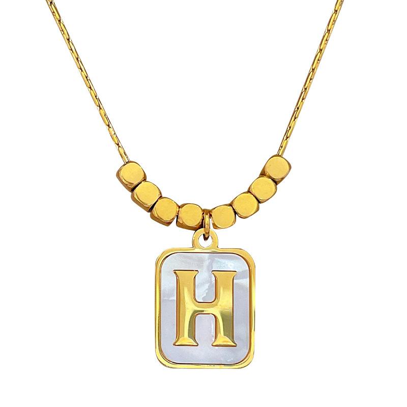 Square Brick Shell H Letter Temperament Personality Minimalist Furnace Real Gold Female Collarbone Necklace