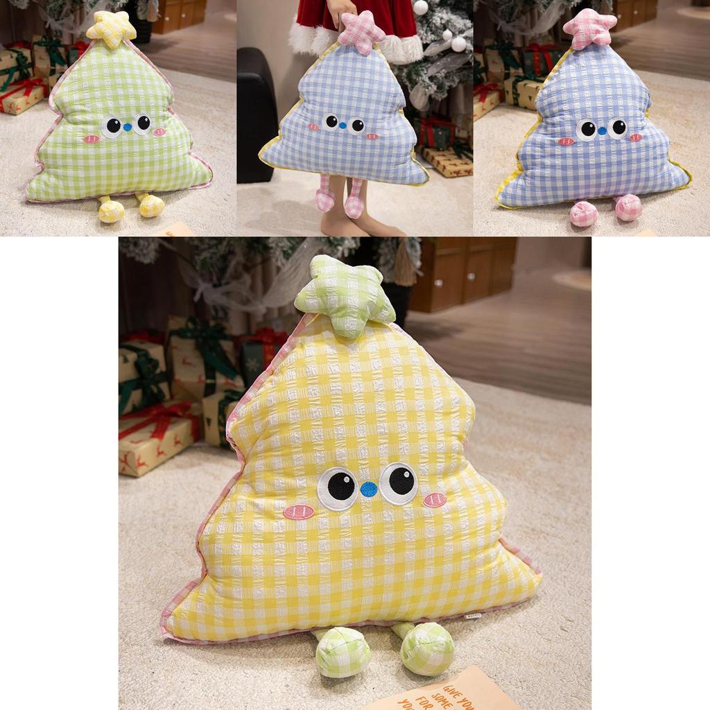 Christmas Tree Shape Decorative Cushion With Embroidered Grid Pattern For Sofa And Bed Decor