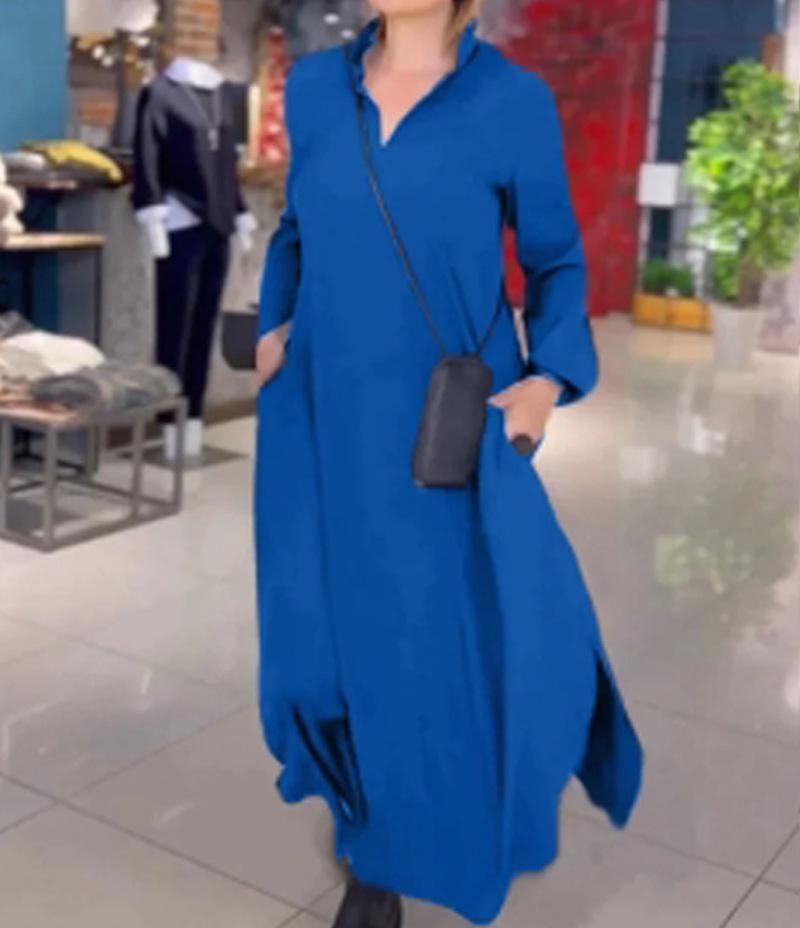 2026 Autumn/Winter European American Casual Solid Color V-Neck Long Sleeve Dress for Women