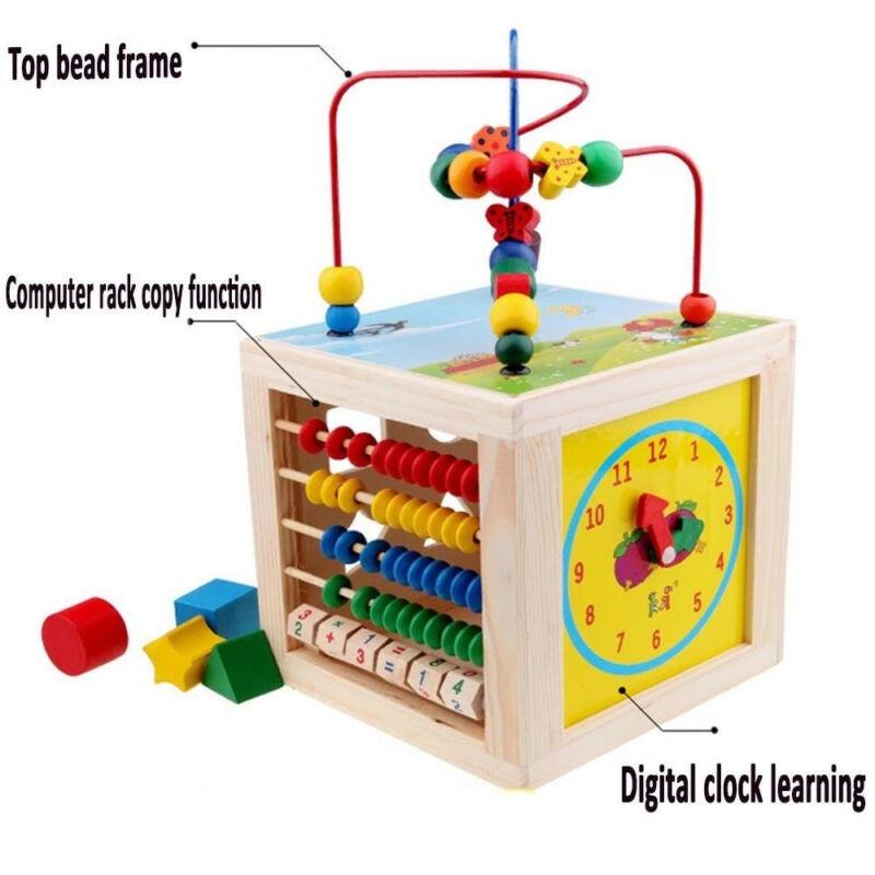 Premium 5 In 1 Wooden Multi-activity Cube Educational Toy For Kids And Babies