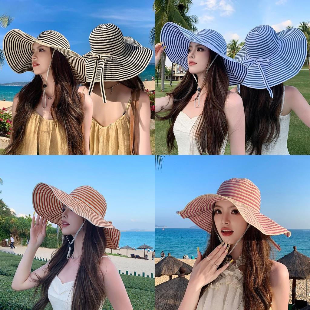 Summer Striped Sun Hat With Big Brim For Women Casual Sunshade And Breathability