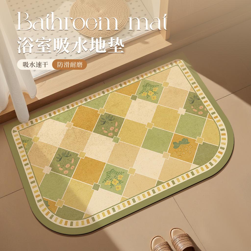 Retro wind diatom mud floor mat household bathroom door bathroom floor mat water absorption quick drying dirt resistant non-slip mat