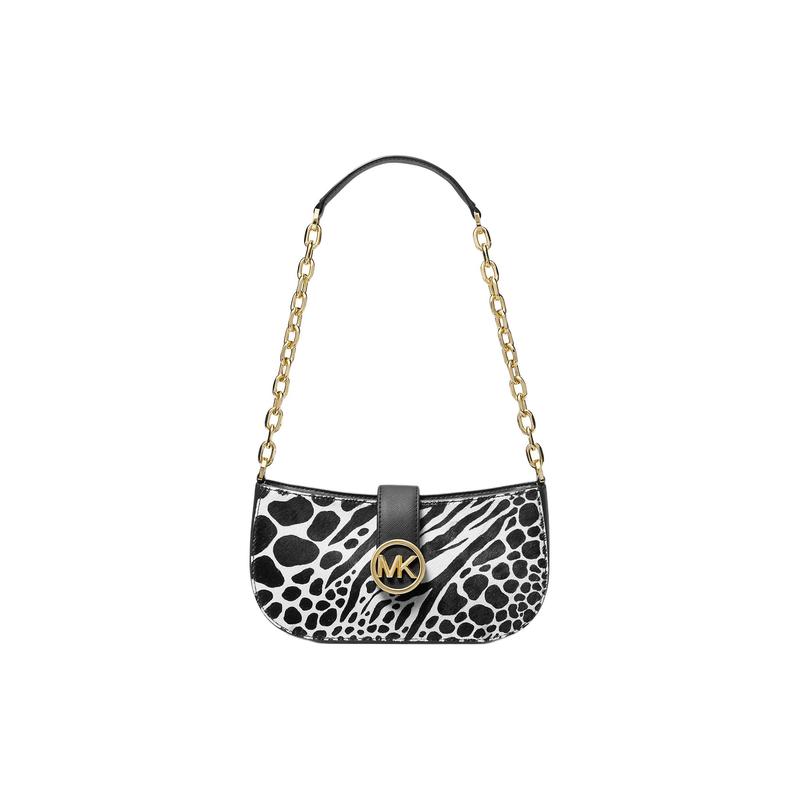 MICHAEL KORS Carmen round logo small animal print calf hair portable shoulder bag women s black чёрный