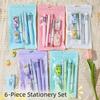 Correction Tape Pencil Eraser Highlighter Ballpoint Pen Set Cute 6-in-1 Stationery Set  Kids Gift