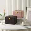 Large Capacity Double Layer Lockable Jewelry Box PU Leather Rings Earrings Necklaces