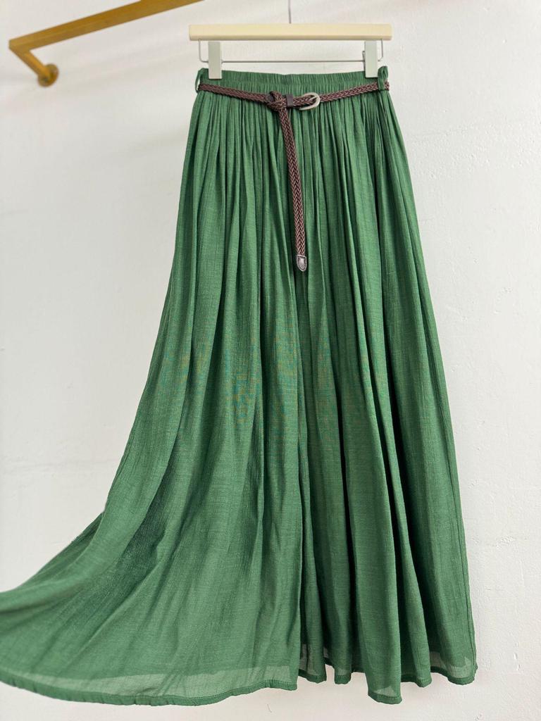 European-American Cotton Linen Patchwork Midi Skirt: Versatile Classic for Spring/Summer