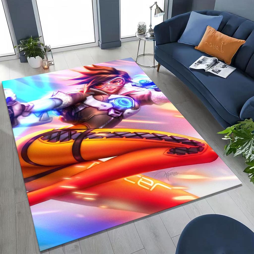 Game OW Overwatch D.VA Mei Reaper Cartoon 3D Rug for Bedroom Living Room Sofa Home Doormat Decor, Large Kids Non-slip Floor Mat