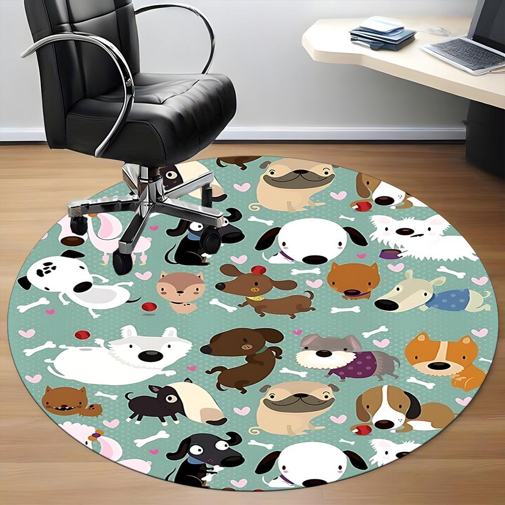 1pc Dogs Hearts Office Round Area Rug, Under Office Chairs Bedroom Living Room Home Decor, Room Deco