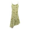 2025 Spring Women's Backless Print Draped Collar Spaghetti Strap Midi Dress