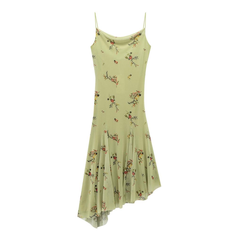 2025 Spring Women's Backless Print Draped Collar Spaghetti Strap Midi Dress