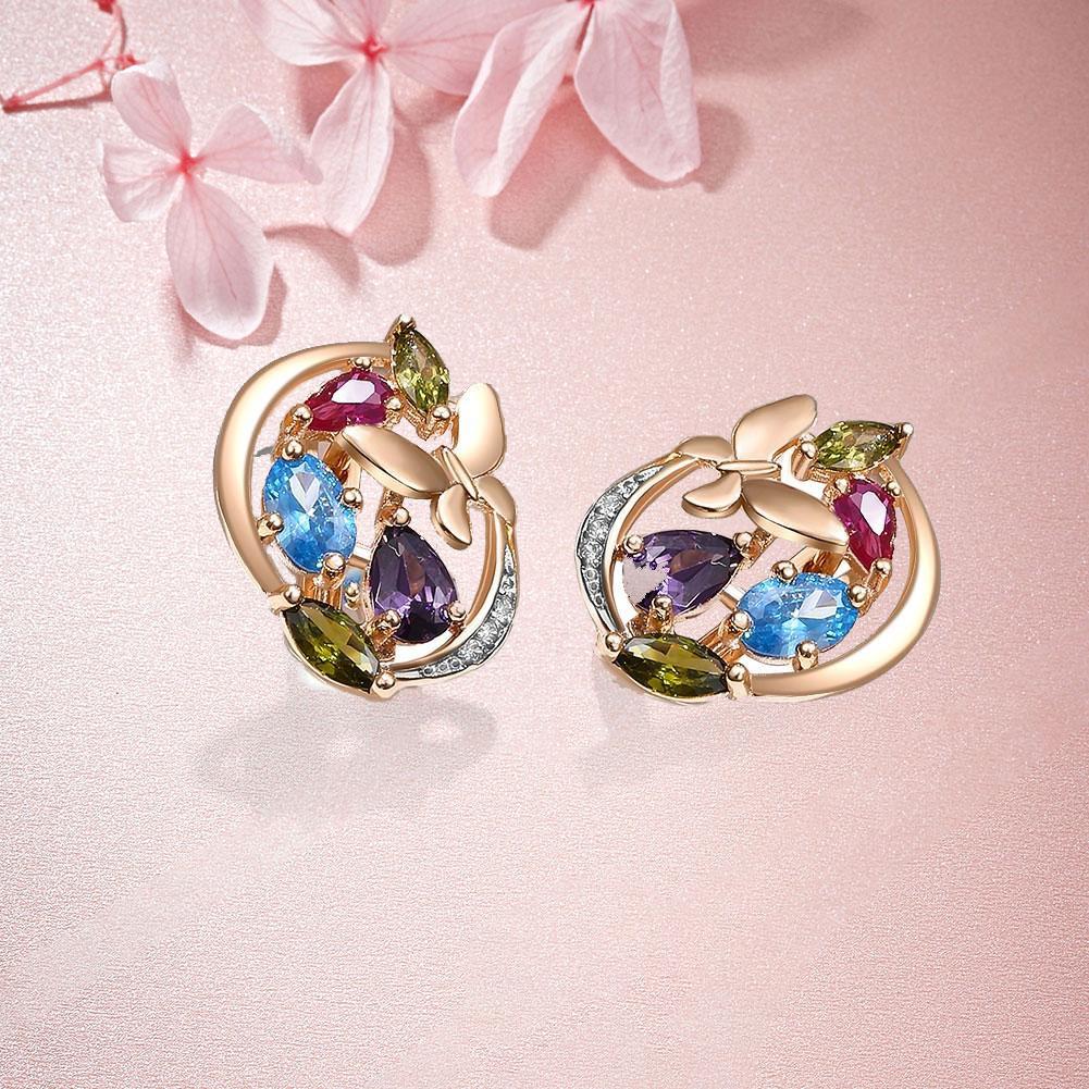 Umcho Neue bunte Schmetterlingsohrstecker künstliche Zirkonia Ohrringe für Damen in Roségold Farbe baumeln Ohrringe Hochzeit klassischen feinen Schmuck