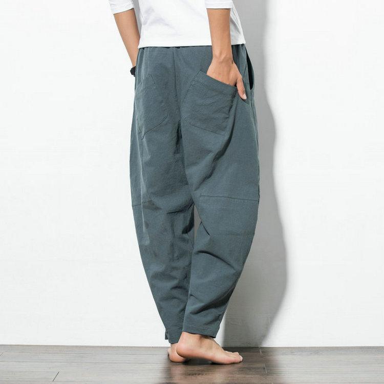 Pantaloni Casual Oversize da Uomo, Pantaloncini a Lanterna Larghi da Uomo in Cotone e Lino con Coulisse Hip-hop