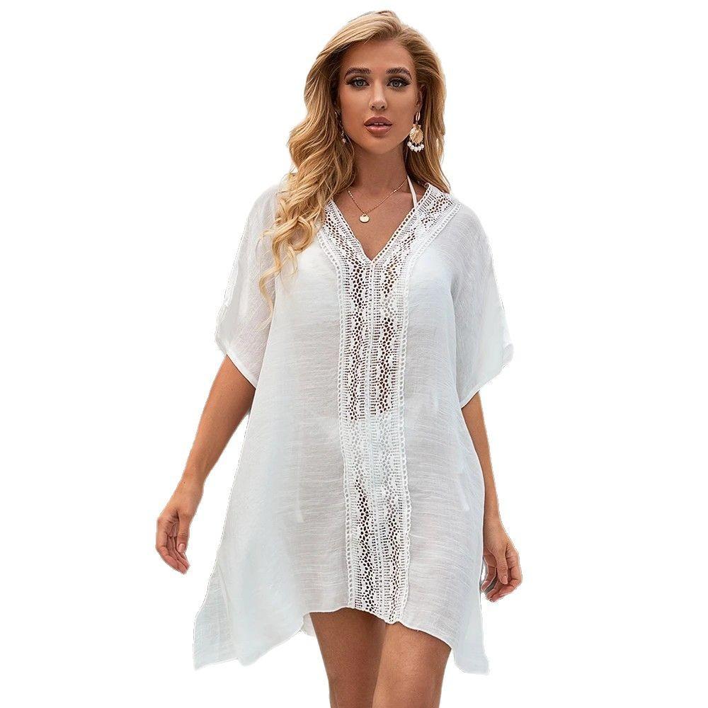 Beach Skirt Women's Collar Pullover Bikini Swimsuit Blouse Solid Color Loose Dress