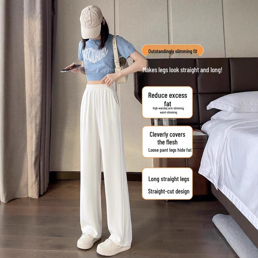 Women's Summer High-Waisted Black Wide-Leg Floor-Length Pants