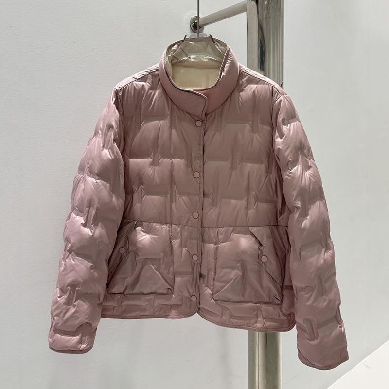 Wear Light and Thin Pressed Rubber Stand-up Collar Down Jacket On Both Sides, Women's Short Loose Casual Autumn and Winter Warm Jacket Tide