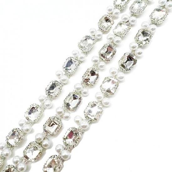 90cm Faux Pearl Rhinestone Ribbon Crystal Beads Chain Trim DIY Dress Shoes Decor