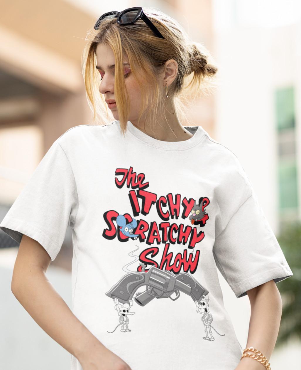 The Itchy Scratchy Show Simpson Killer Gun Bio Damen T-Shirt Mens Womens Tees Top Comic S