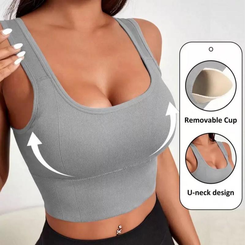 Womens Yoga Sports Bra Seamless Shockproof Tank Top With Built-in Pads Fitness Gym Workout