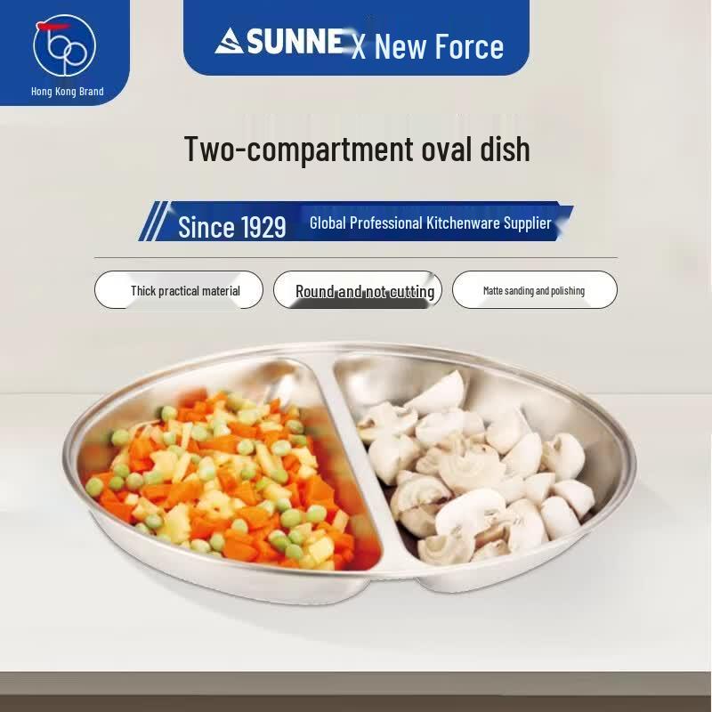 SUNNEX Oval Stainless Steel Two-Compartment Snack Plate
