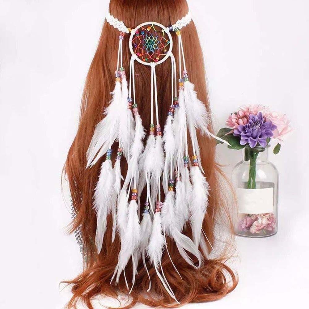 Ikonisches Traumfänger-Netz Boho Quasten-Kopfschmuck Stammes-Feder Haarverlängerungen Freigeistige Mädchen