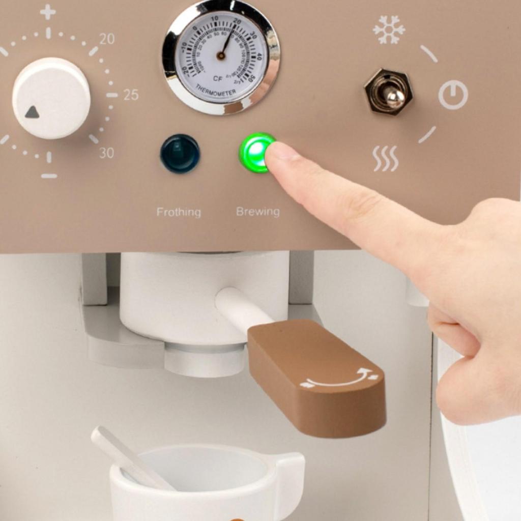 Wooden Coffee Machine Toy Long-Lasting with Accessories