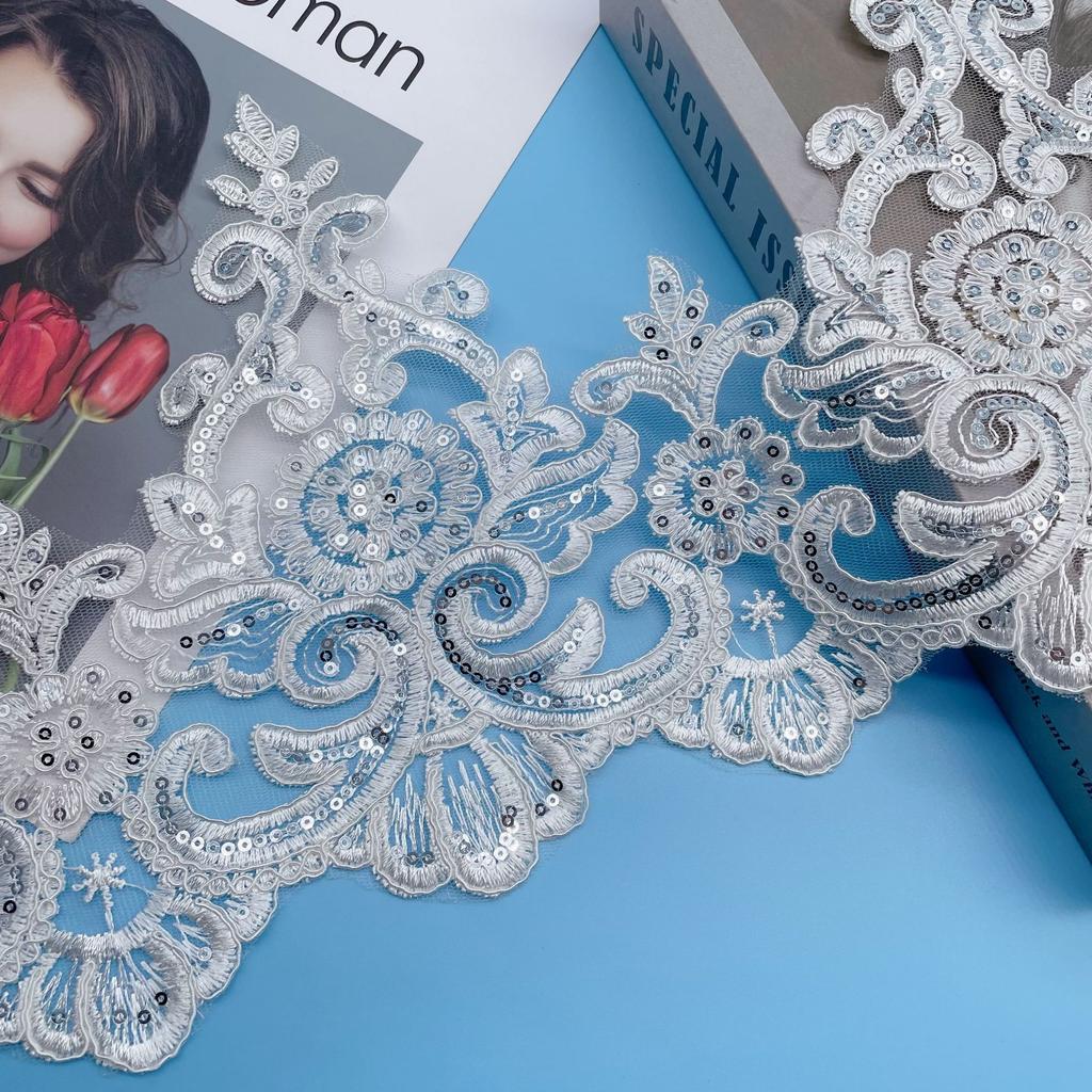 50Yard Car Bone Lace, Wedding Dress Children'S Clothing Accessories, Silver Beads, Three-In-One Lace, Width 22Cm