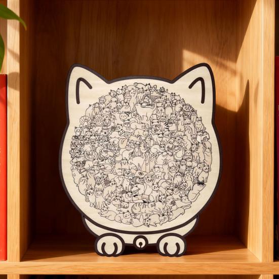 135Pcs/Set Cat Shaped Wooden Jigsaw Puzzle Focus Logic Training Wood Puzzle Game Educational Difficult Puzzle Toy Decoration Cat Lovers Gift