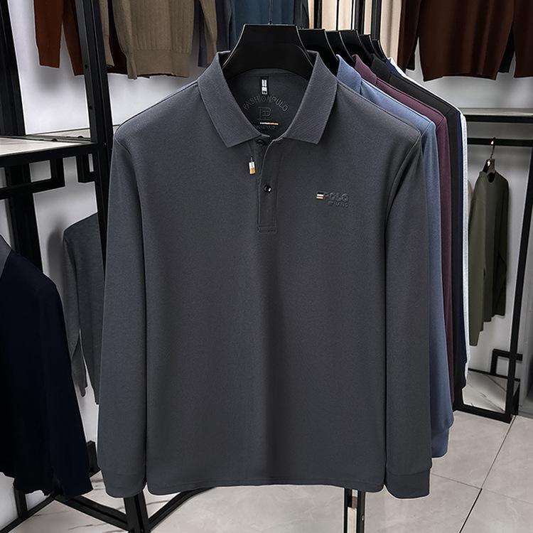 Men's Long Sleeve Lapel Polo Shirt - Versatile Casual Base Layer for Spring and Autumn.