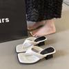 Fashion Summer 2025 Fashion Women's Flip Flops Open-Toe Casual Slippers Mid Heel Square Toe Women Footwear Size35 39 Sandalias De Mujer