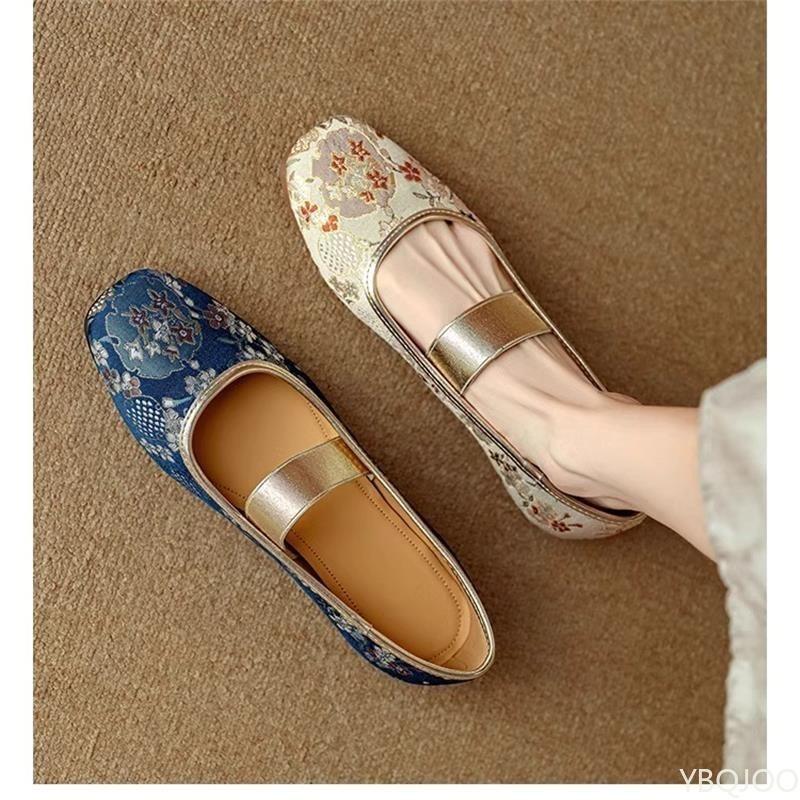 Luxuriöse bestickte niedrige Absätze Flats mit eckiger Spitze Damen Elegante minimalistische Schuhe Modische vielseitige Sommerneuheit Schuhe mit weicher Sohle