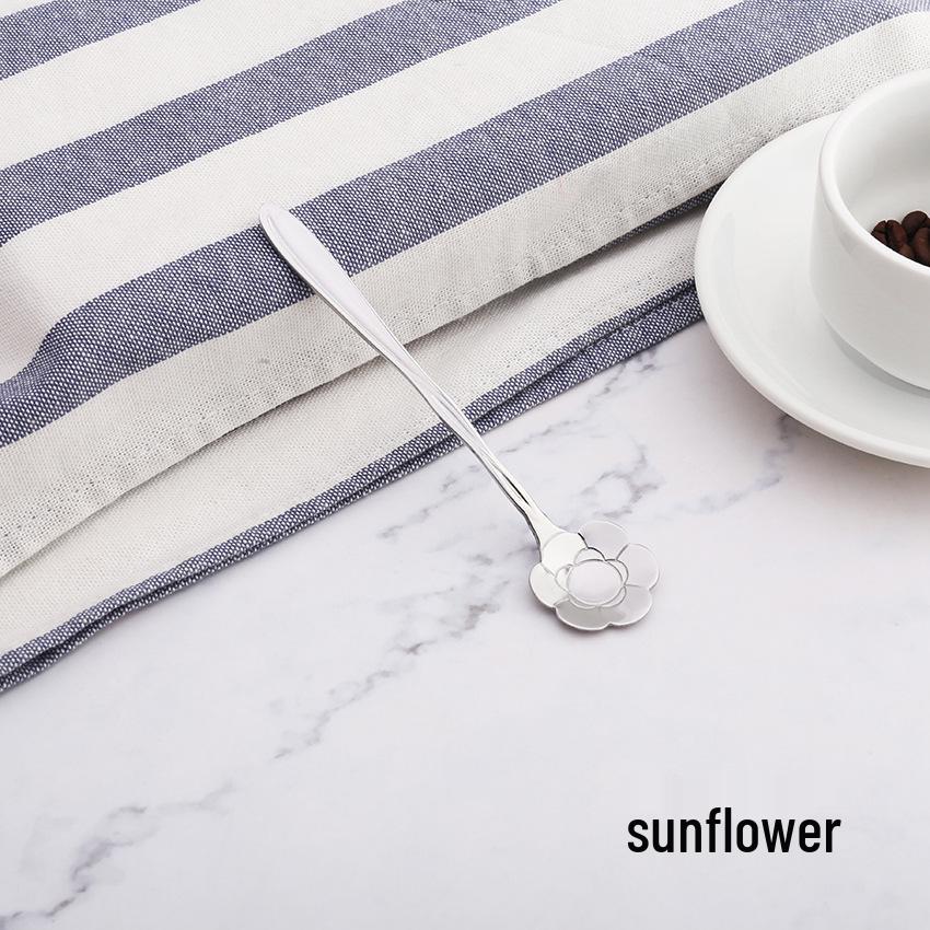 Gold Plated Christmas Flower Mixing Spoon - Japanese Stainless Steel Coffee Stirrer with Custom Logo Option.