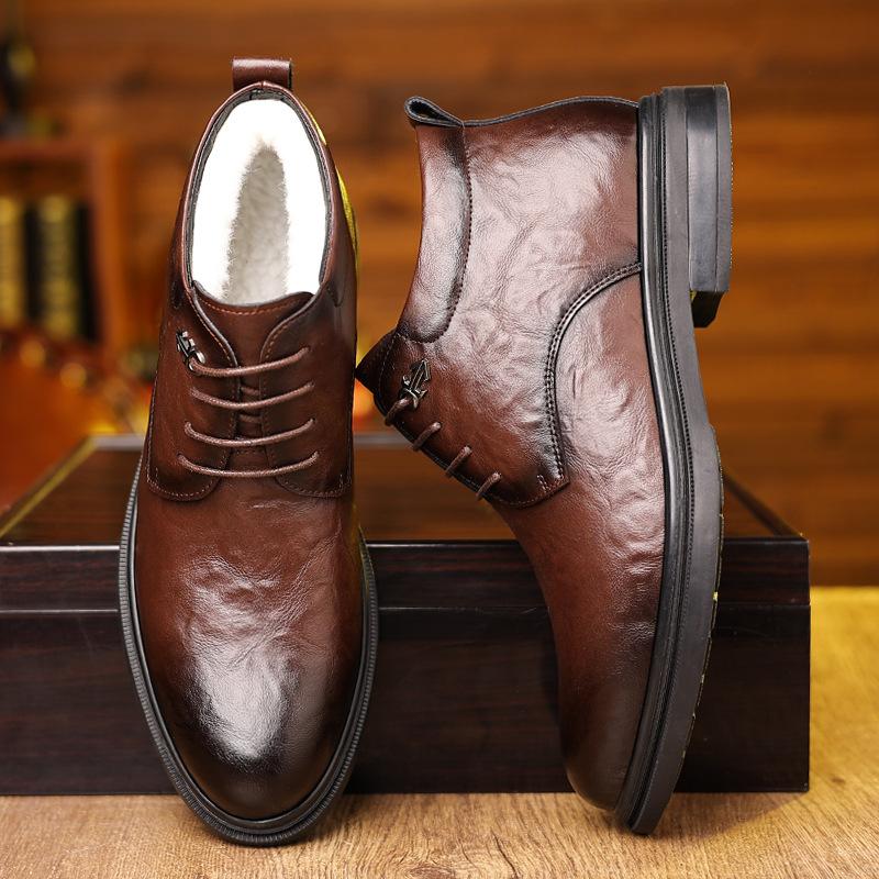 Fashion 2025 Business Formal Wool and Cotton Shoes for Men Solid Color Fashion Casual Leather Shoes Male High Top Warm Platform Shoe Man