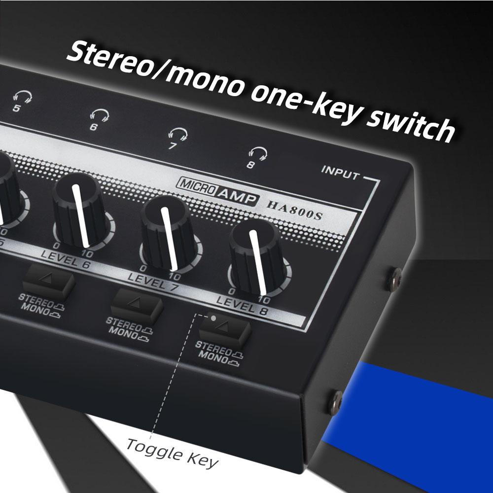 8 Channels Mini Headphone Amplifier Ultra-Compact Stereo Audio Amplifier with Power Adapter Earphone Splitter