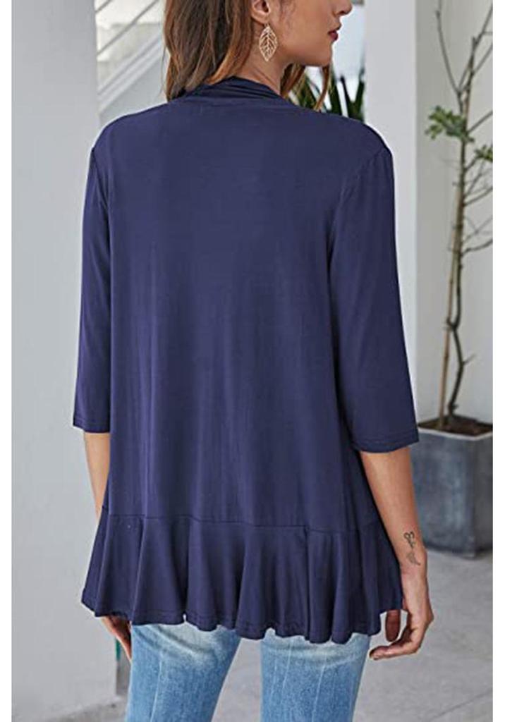 Autumn Solid Color Ruffle Cardigan Coat for Women - 3/4 Sleeves
