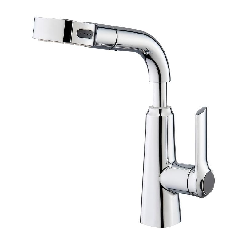Pull-out Basin Faucet Hot and Cold Household Adjustable Rotating Bathroom Washbasin Faucet for Handwashing