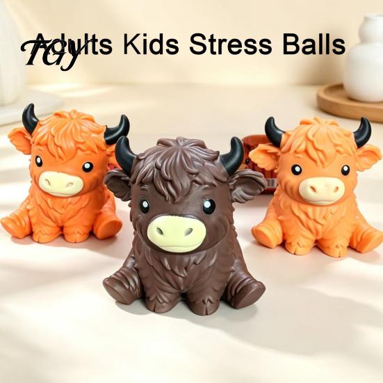 Relaxing Hand Therapy Toys Highland Cow Stress Relief Toy, Squeezable Cattle Sensory Soft Shape Toy Ball Fidget for Office Home and Classroom Anxiety