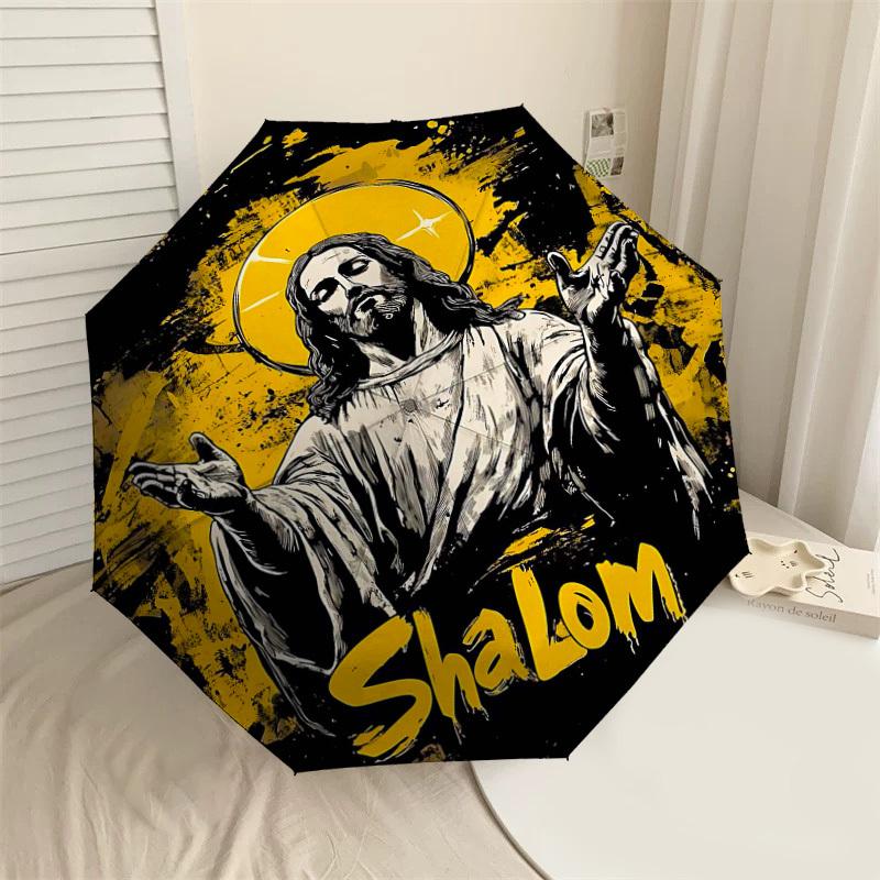 

1PC Jesus Shalom Umbrella-8-Rib Reinforced Portable Folding Travel Suitable for All Seasons Outdoor Daily Use Is an Ideal Choice -F348