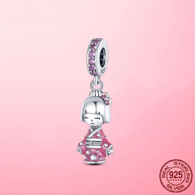 

Аутентичное кимоно из стерлингового серебра 925 пробы, японская подвеска для девочек, подвеска, подходит для оригинальных бусин, модный браслет 2022, DIY ювелирных изделий