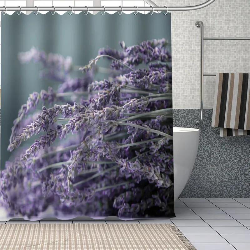 Benutzerdefiniert Schöne lila Lavendelblüten Duschvorhänge DIY Badezimmer Vorhang Stoff Waschbar Polyester für Badewanne Kunst Dekor