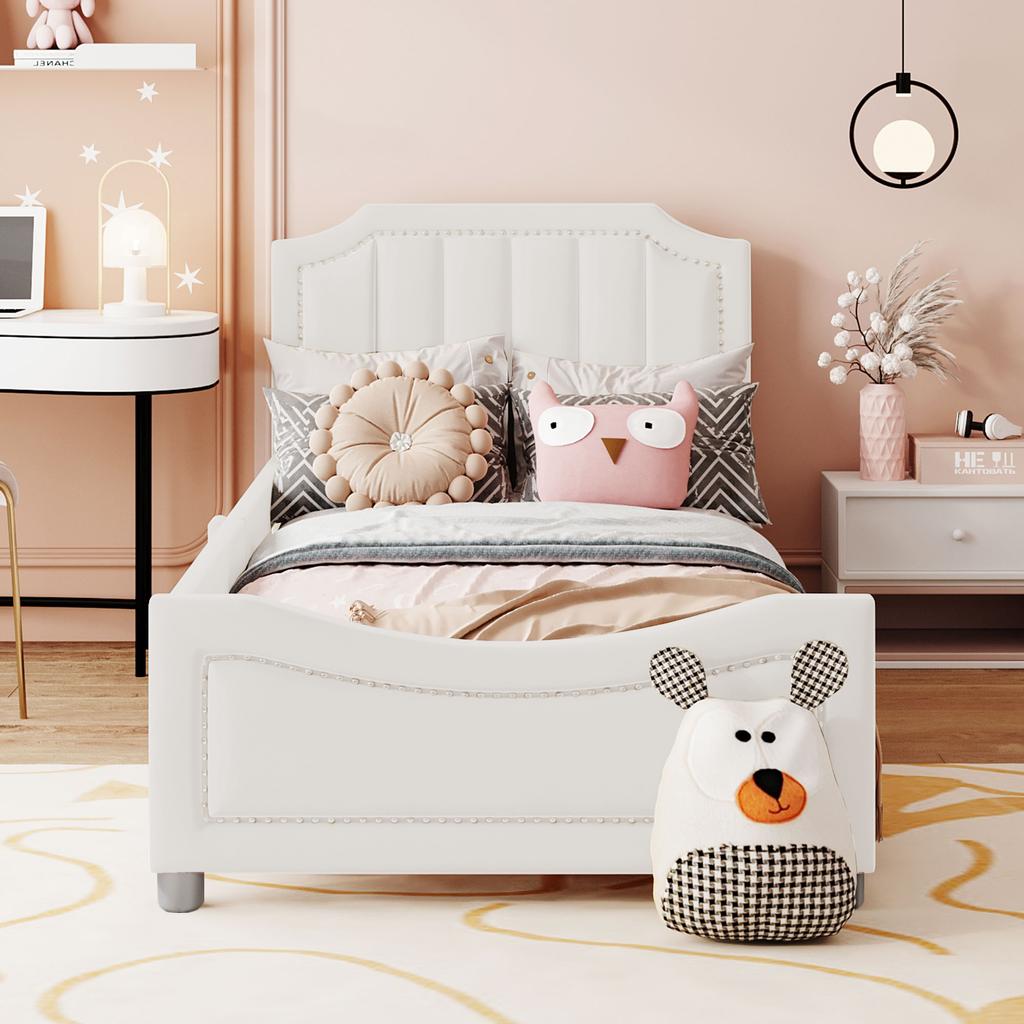 Kids' Bed Upholstered Bed 90*200cm Sleeper Sofa Bed Frame Flannel Multifunctional Soft Bed with Backrest Armrest Parent-Child Youth Guest Bed Beige