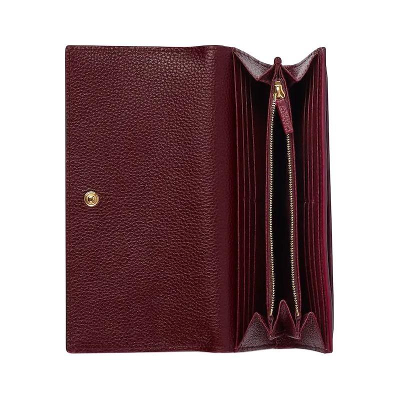Gucci GG Marmont gold double G hardware snap closure cow leather wallet women's black with red