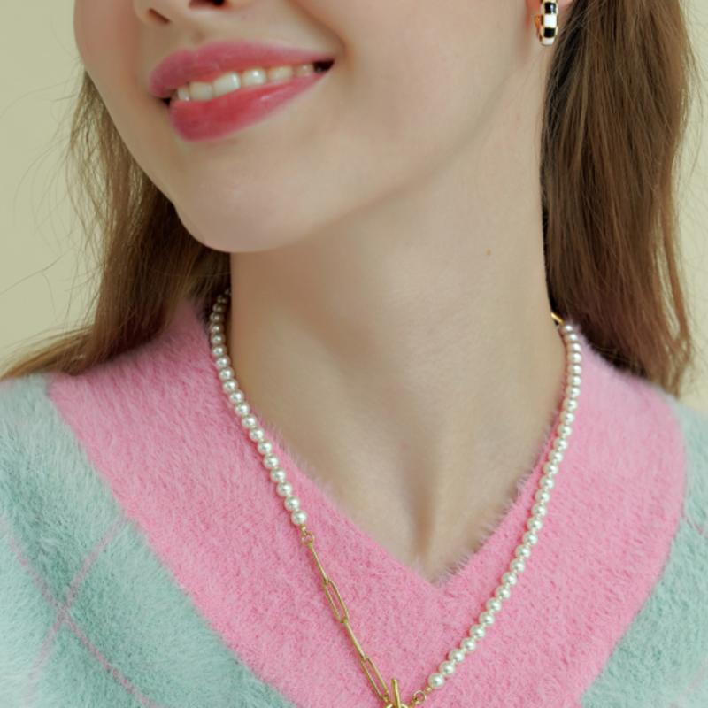 Tatiana Heart Checkerboard Toggle Bar Necklace_NZ1189