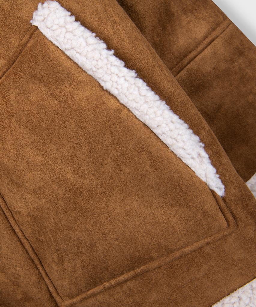 Place Studio Wende Lammfell Übergröße Mustang Jacke Wildleder [Braun]