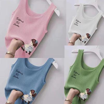 Summer Women's  Cute Little Girl Print Sleeveless Sling Ice Silk Vest Top  Loose