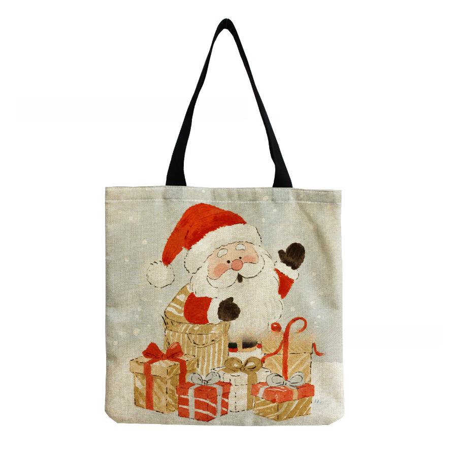 Women Vintage Linen Tote Bag - Large Capacity Christmas Print Shoulder Handbag for Casual & Grocery Shopping KTB