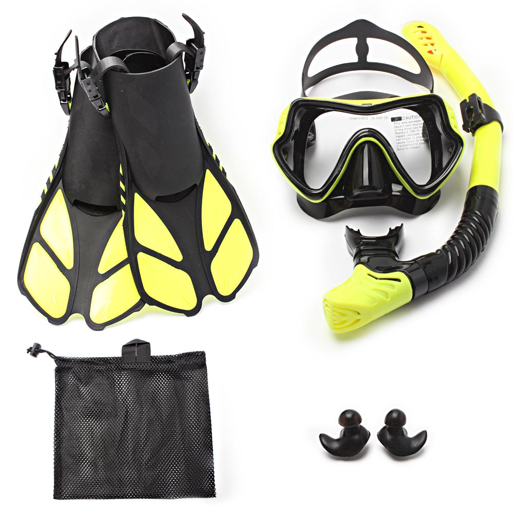 JSJM 1+1+1 Professional Scuba Diving Mask Equipment Diving Glasses HD Anti Fog Scuba Mask Underwater Snorkeling Snorkel Flippers