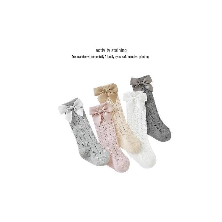 Class A Thin Mesh Summer Children's Mid-Calf Socks with Bow for Girls