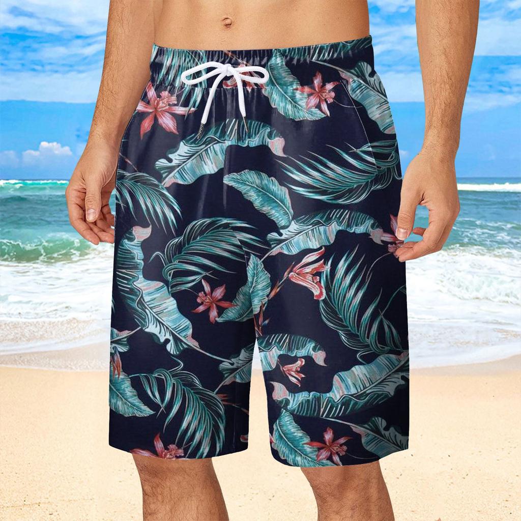 Summer 3D Tropical Plants Flower Print Shorts Fashionable Casual Beach Men's Shorts