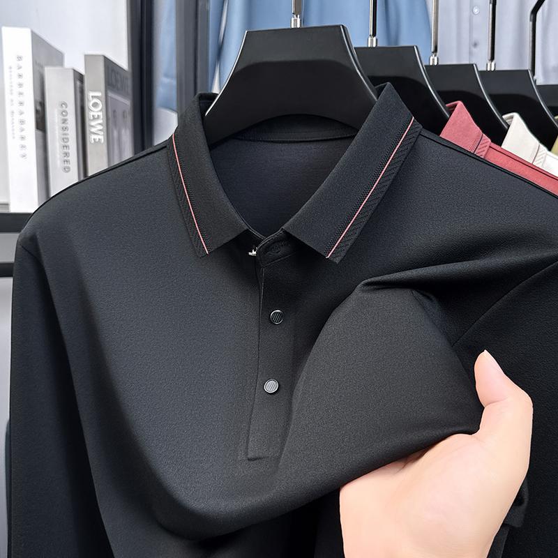Luxury Brand Quality Men'S Polo Shirt Exquisite Fashion Solid Color Seamless Long Sleeve Autumn Lapel T-Shirt Business Menswear