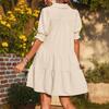 Spring and Summer Pleated V-neck Solid Color Patchwork Sleeved Dress